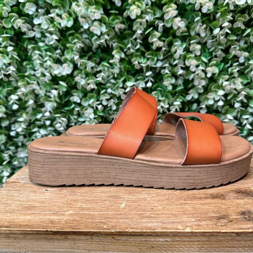 XAppeal Mule Women's Slide Double Strap Sandals wood grain platform